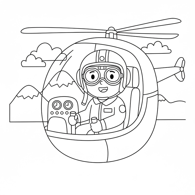 Tranh tô màu trực thăng bay cao