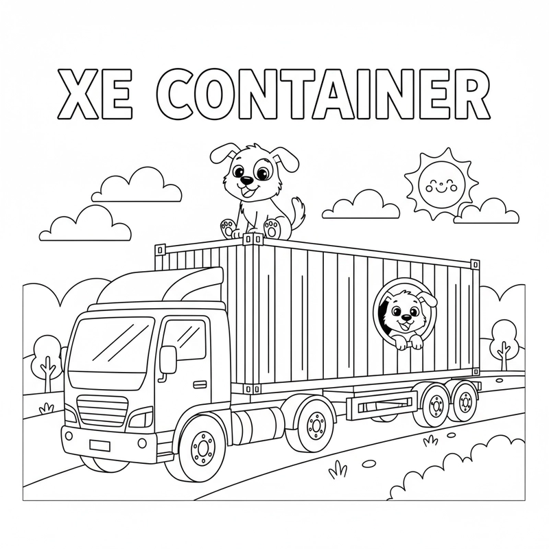 Tranh tô màu xe Container ngộ nghĩnh