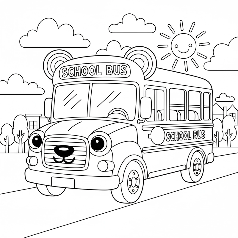Tranh tô màu xe buýt dễ thương cho bé
