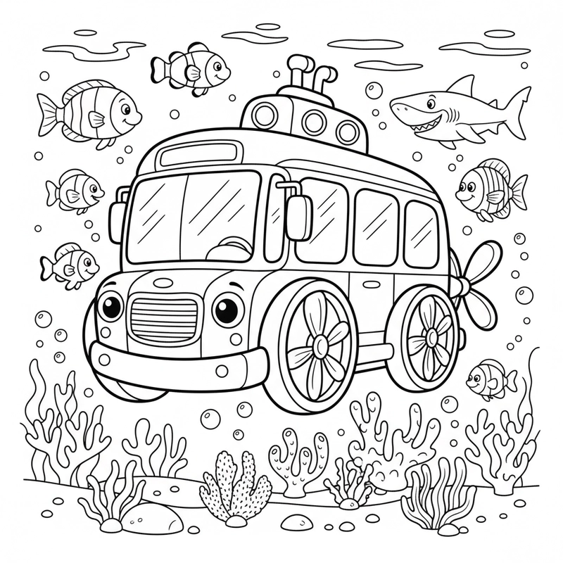 Tranh tô màu xe buýt giúp bé nhận biết phương tiện