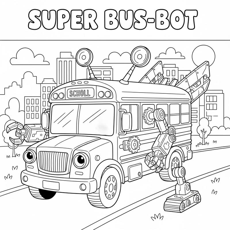 Tranh tô màu xe buýt hoạt hình cho bé trai