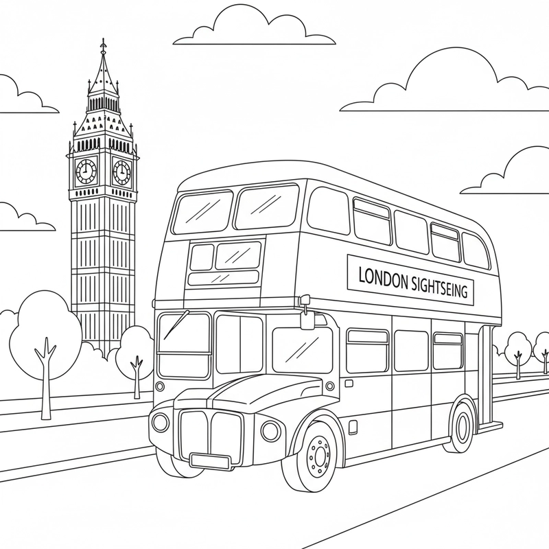 Tranh tô màu xe buýt thành phố đẹp mắt