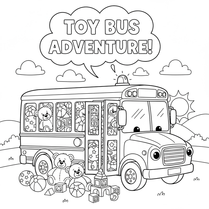 Tranh tô màu xe buýt vui nhộn nhiều chi tiết