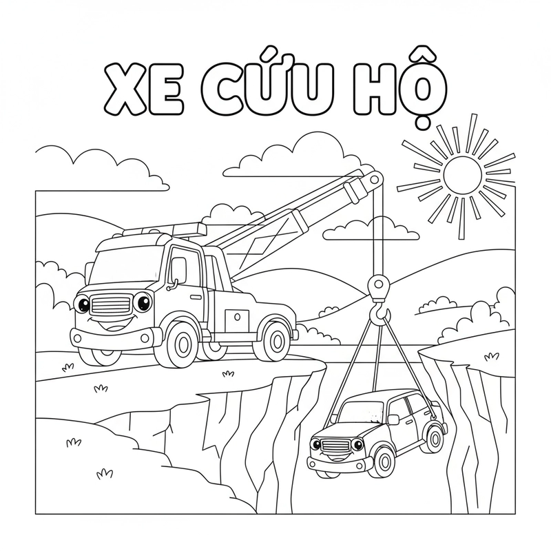 Tranh tô màu xe cứu hộ dễ thương