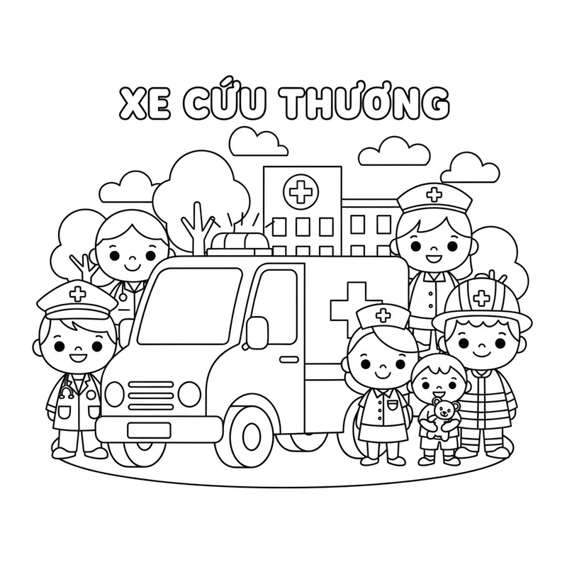 Tranh tô màu xe cứu thương đẹp
