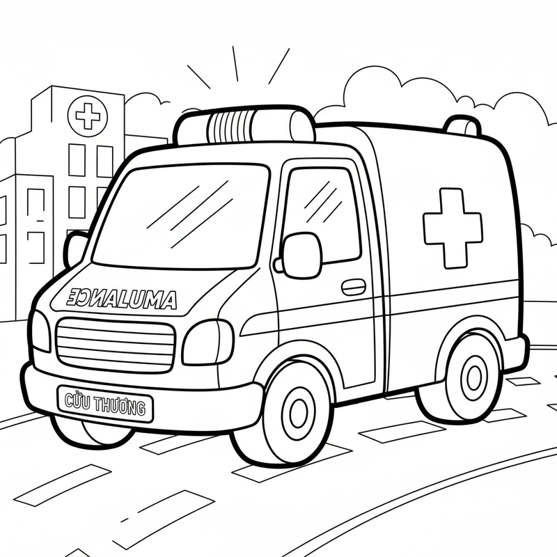 Tranh tô màu xe cứu thương rèn kỹ năng