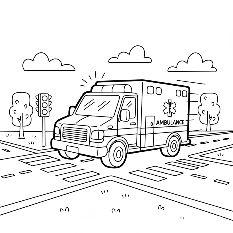 Tranh tô màu xe cứu thương sáng tạo