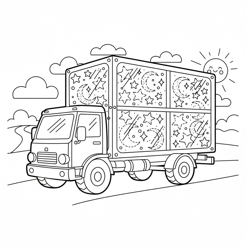 Tranh tô màu xe tải chở hàng đẹp