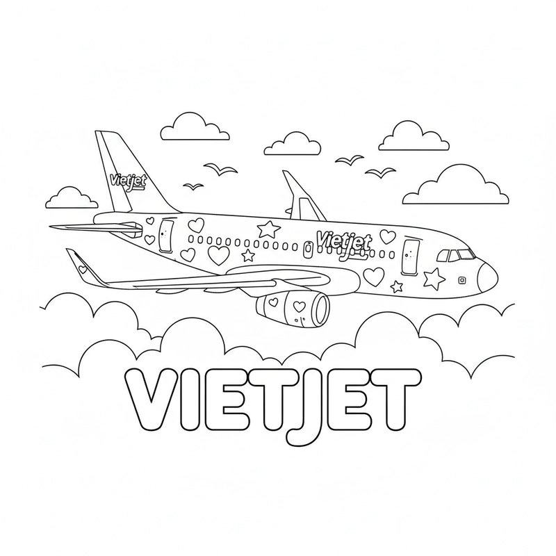 Tranh tô máy bay Vietjet bay cao