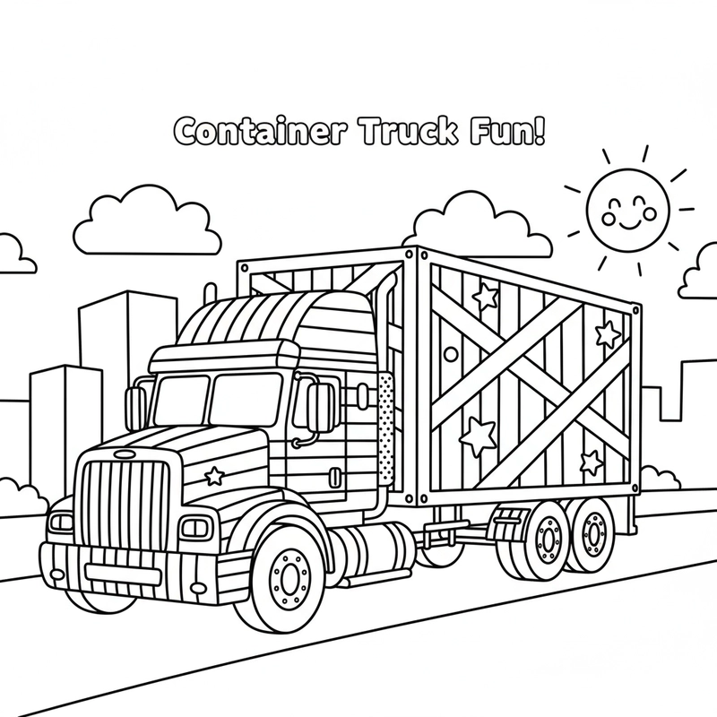 Tranh xe Container dễ thương tô màu