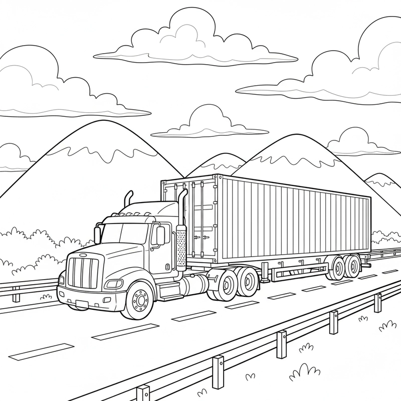 Tranh xe Container tải hàng tô màu