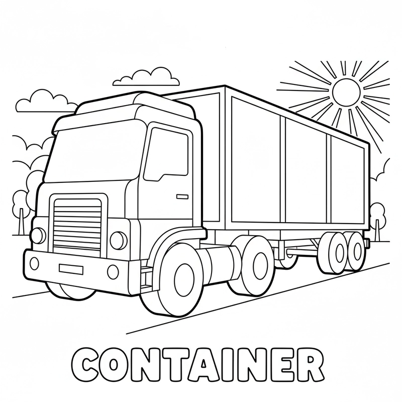 Tranh xe Container tô màu đơn giản