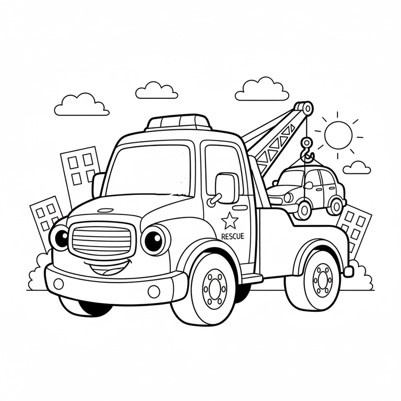 Tranh xe cứu hộ đơn giản cho bé