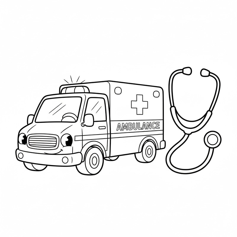 Tranh xe cứu thương cho bé mầm non