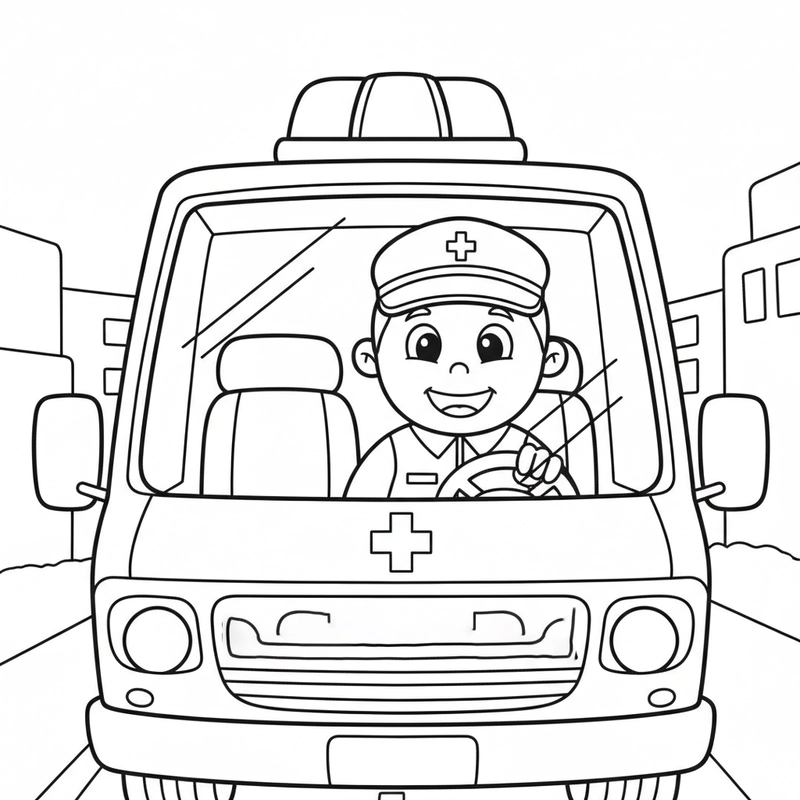 Tranh xe cứu thương dễ thương cho trẻ