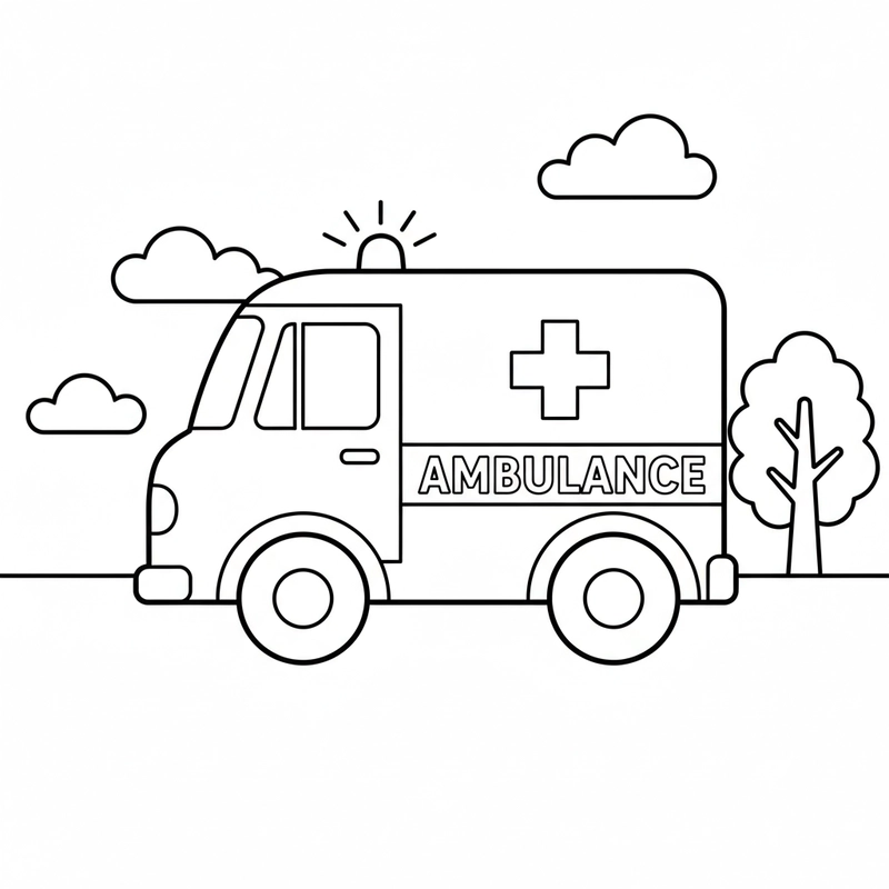Tranh xe cứu thương giúp bé học màu