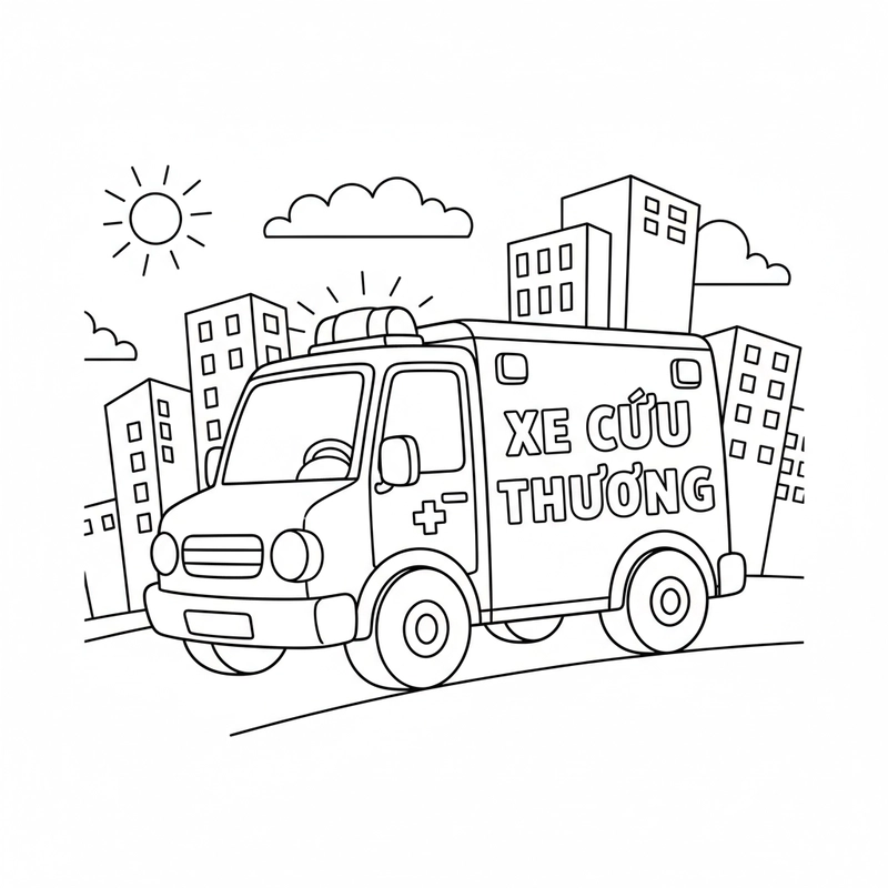 Tranh xe cứu thương giúp bé thư giãn