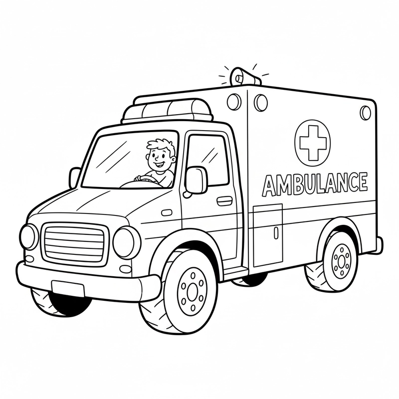 Tranh xe cứu thương vui nhộn cho bé