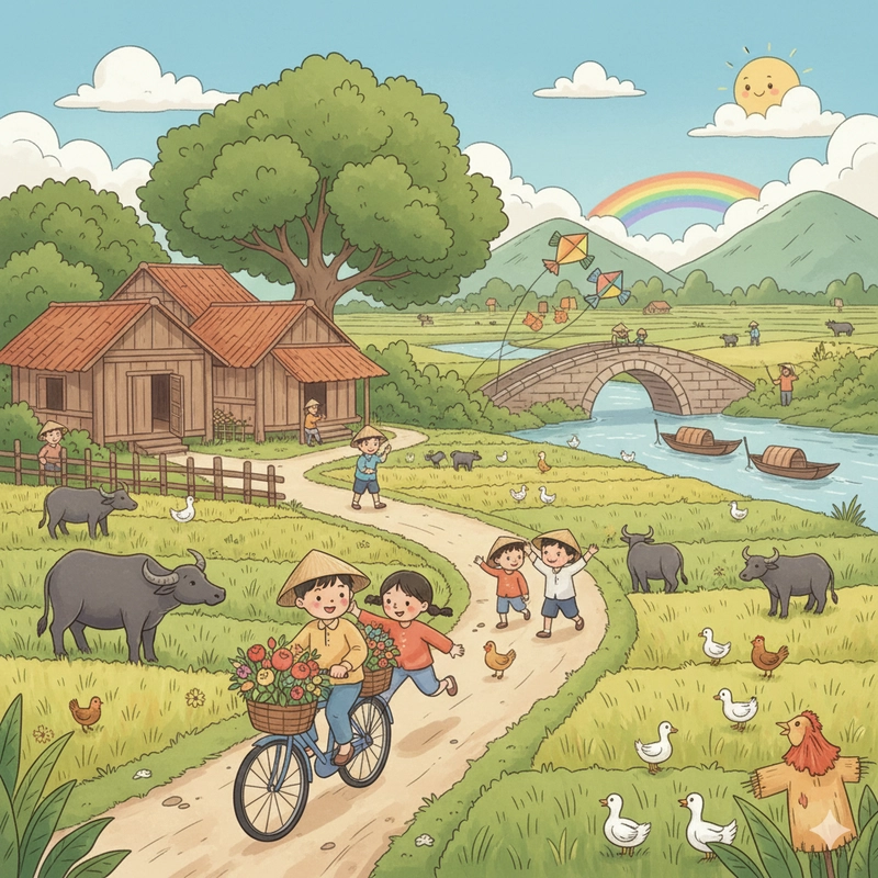 favicon tranh tô màu làng quê