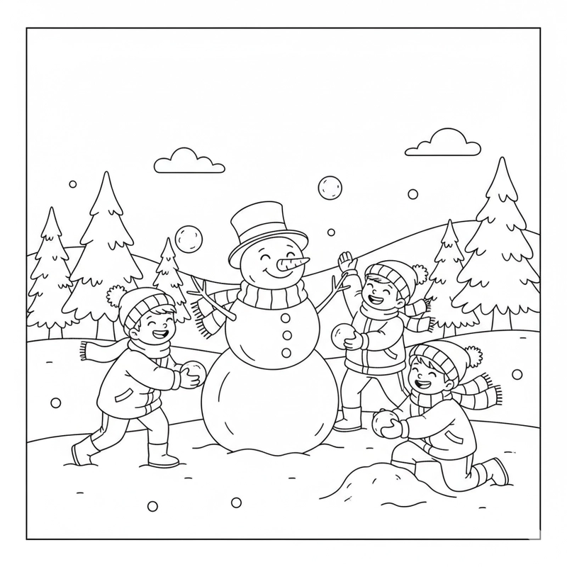 Ảnh tô màu người tuyết đáng yêu