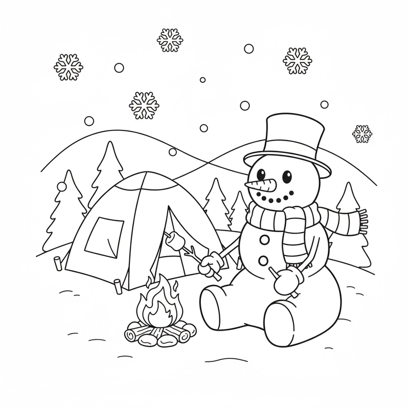 Ảnh tô màu người tuyết dễ thương