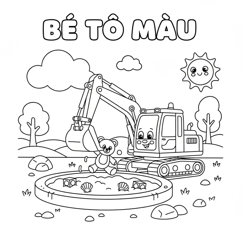 Bé sáng tạo tô màu máy xúc