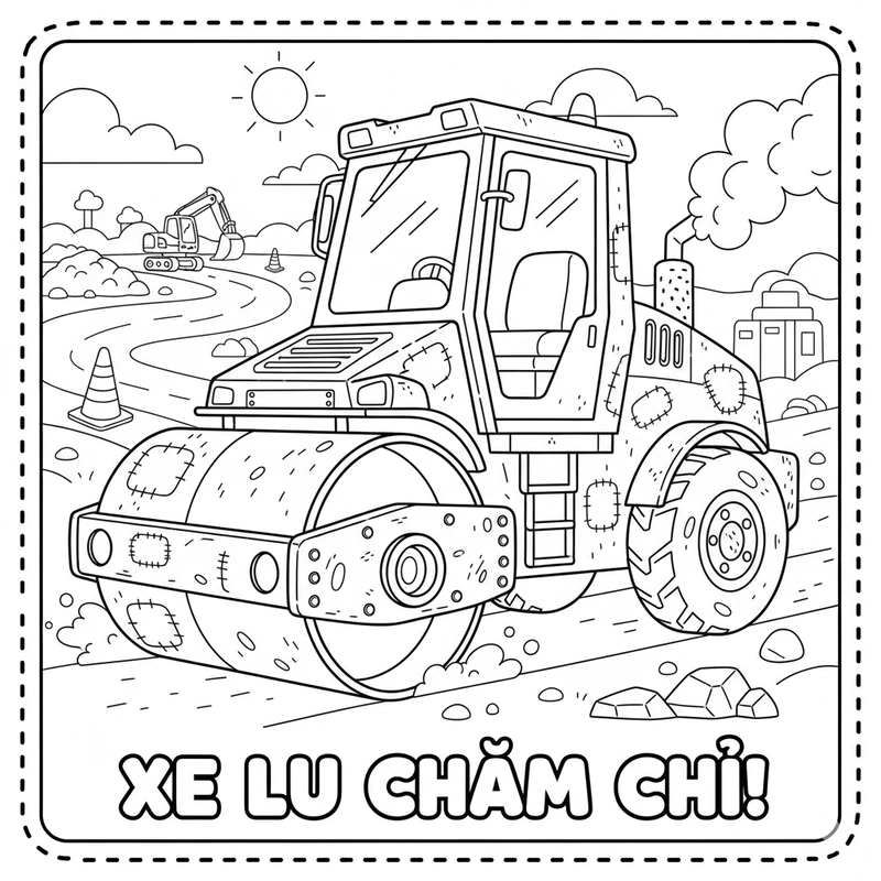 Bé tập tô hình xe lu đẹp