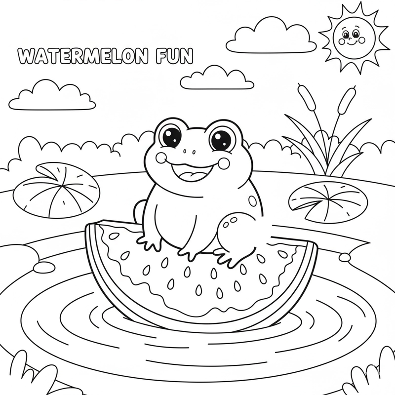 Bé tập tô màu miếng dưa hấu đỏ