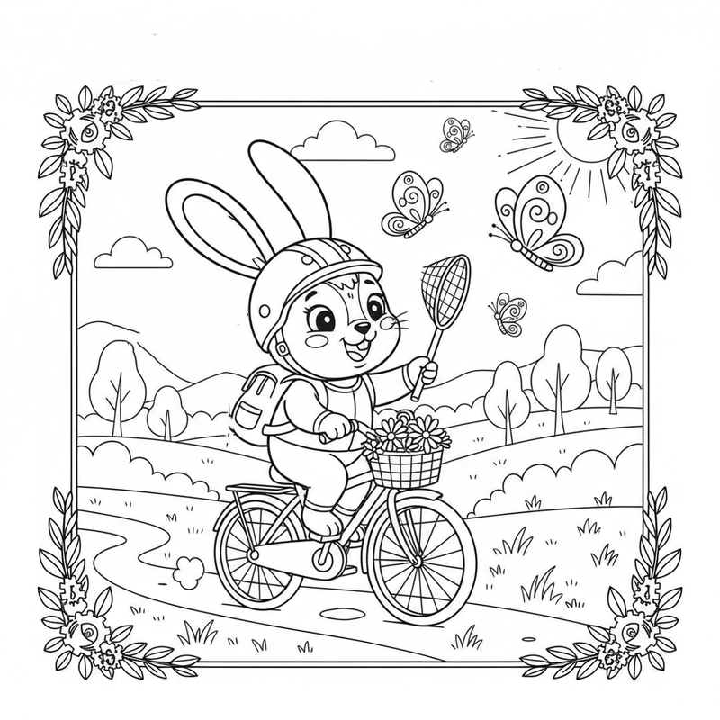 Bé tập tô màu xe đạp