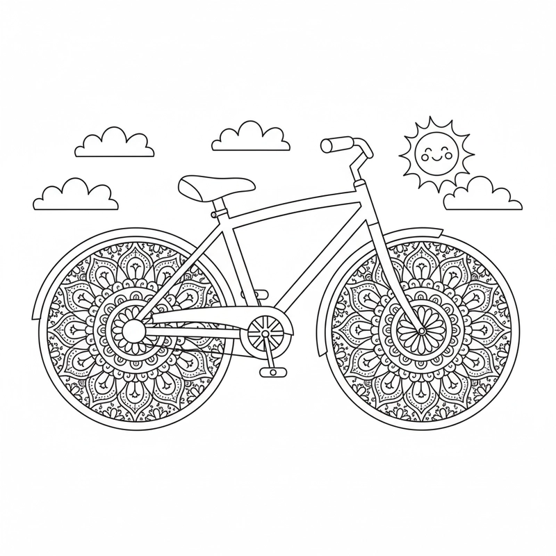 Bé tập tô tranh xe đạp