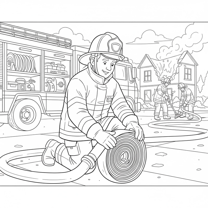 Bé tô màu lính cứu hỏa anh hùng