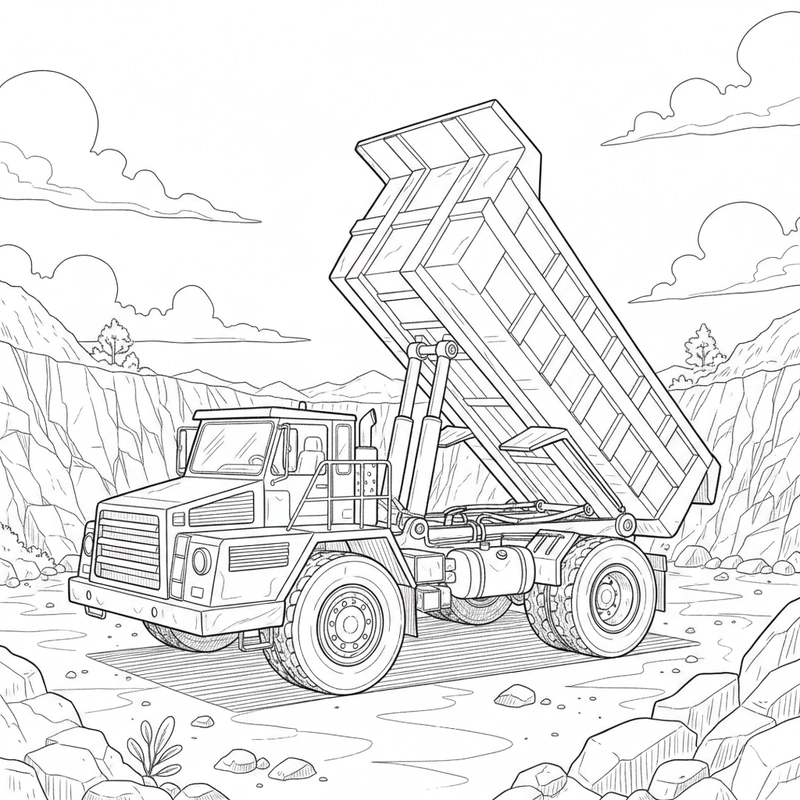 Bộ tranh tô màu xe ben cho bé in miễn phí