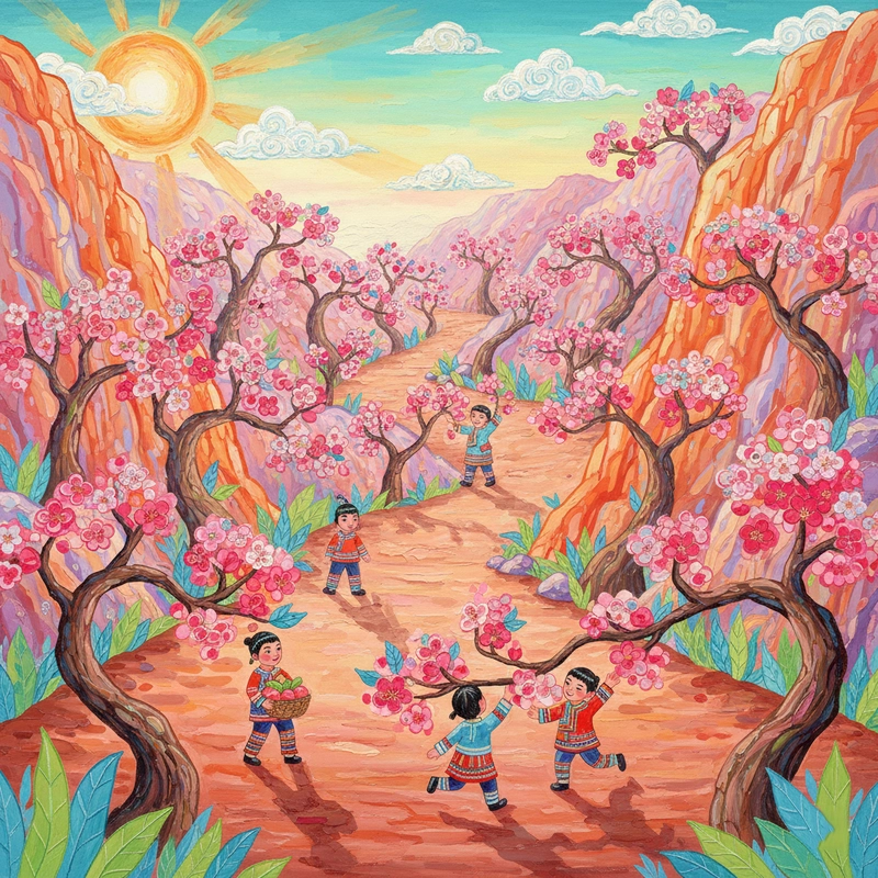 Bức vẽ hoa đào xứ Lạng mềm mại