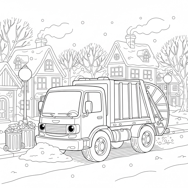 Bức vẽ xe chở rác cho bé tô màu sáng tạo