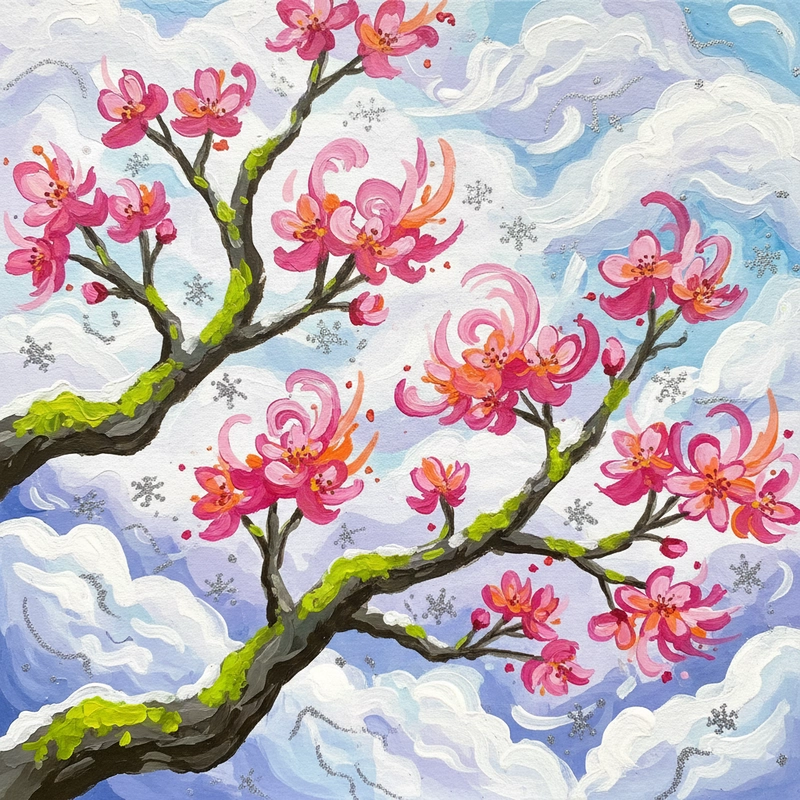 Gợi ý tranh vẽ hoa đào nhẹ nhàng