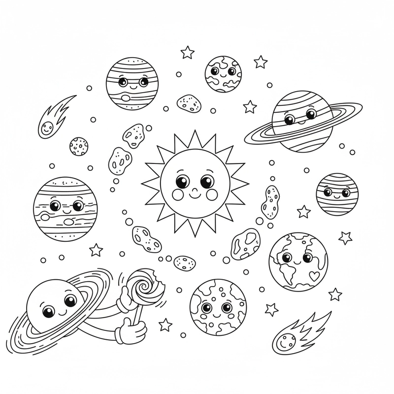 Hình Hệ Mặt Trời tô màu chi tiết