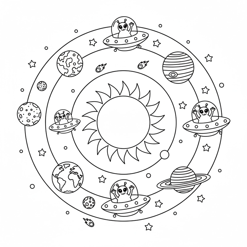Hình Hệ Mặt Trời tô màu cho bé mầm non