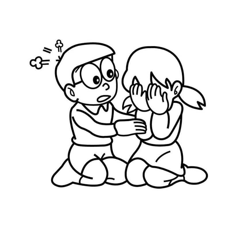 Hình Shizuka tô màu nét đậm dễ chọn màu