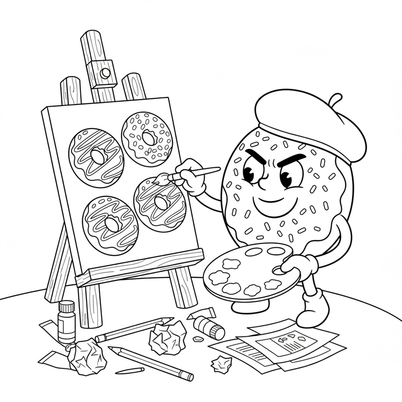 Hình bánh Donut tô màu vui vẻ