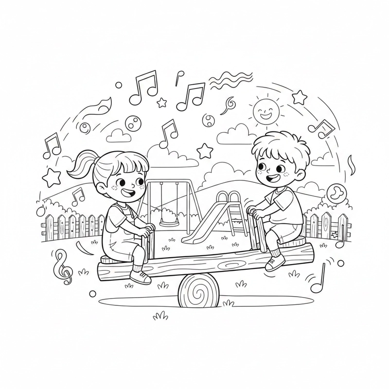 Hình bập bênh vui tươi cho bé tô sắc