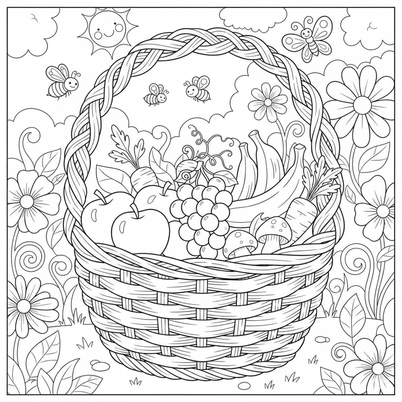 Hình cái giỏ tô màu đường nét đẹp