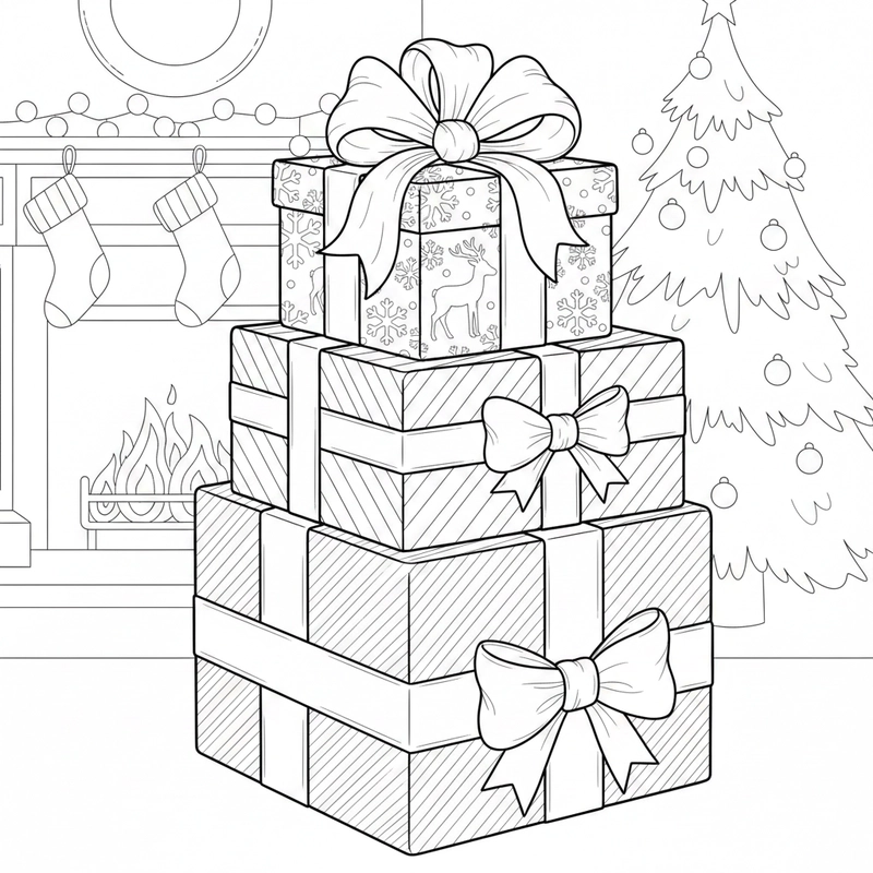 Hình hộp quà Noel tô màu sáng tạo