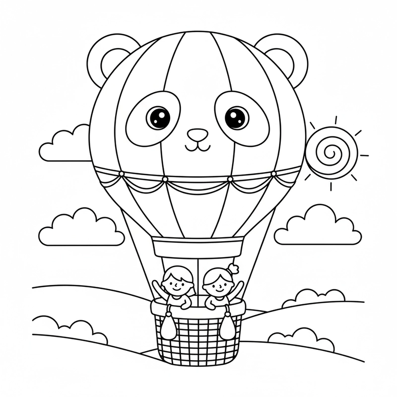 Hình khinh khí cầu bé tô màu