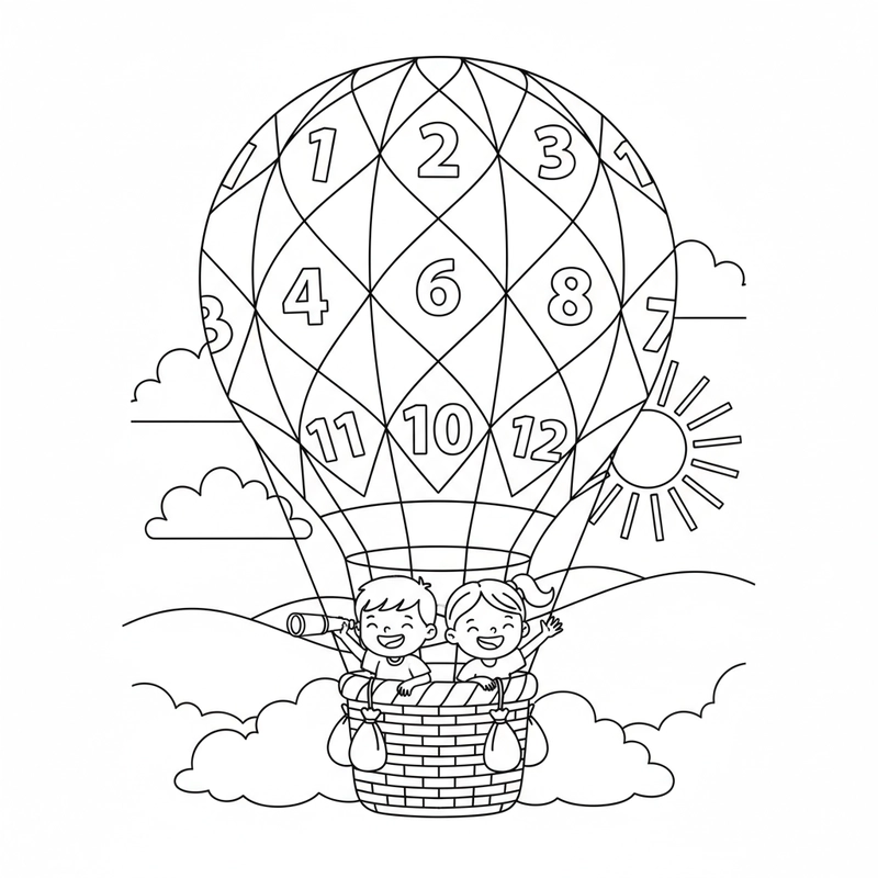 Hình khinh khí cầu tô màu đơn giản