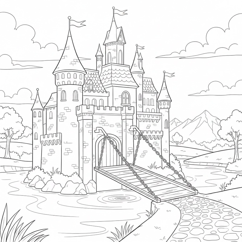 Hình lâu đài đơn giản để tô màu