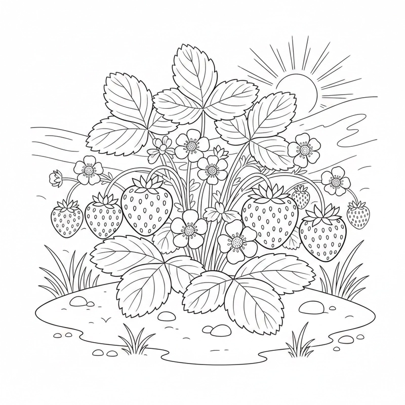 Hình lineart dâu tây tô màu sắc nét