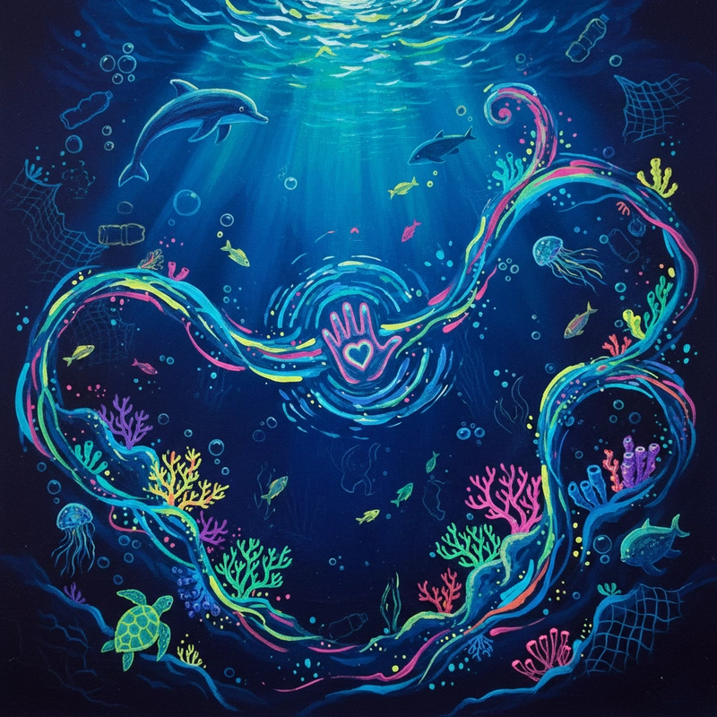 Hình minh họa bảo vệ đại dương cho bài mỹ thuật