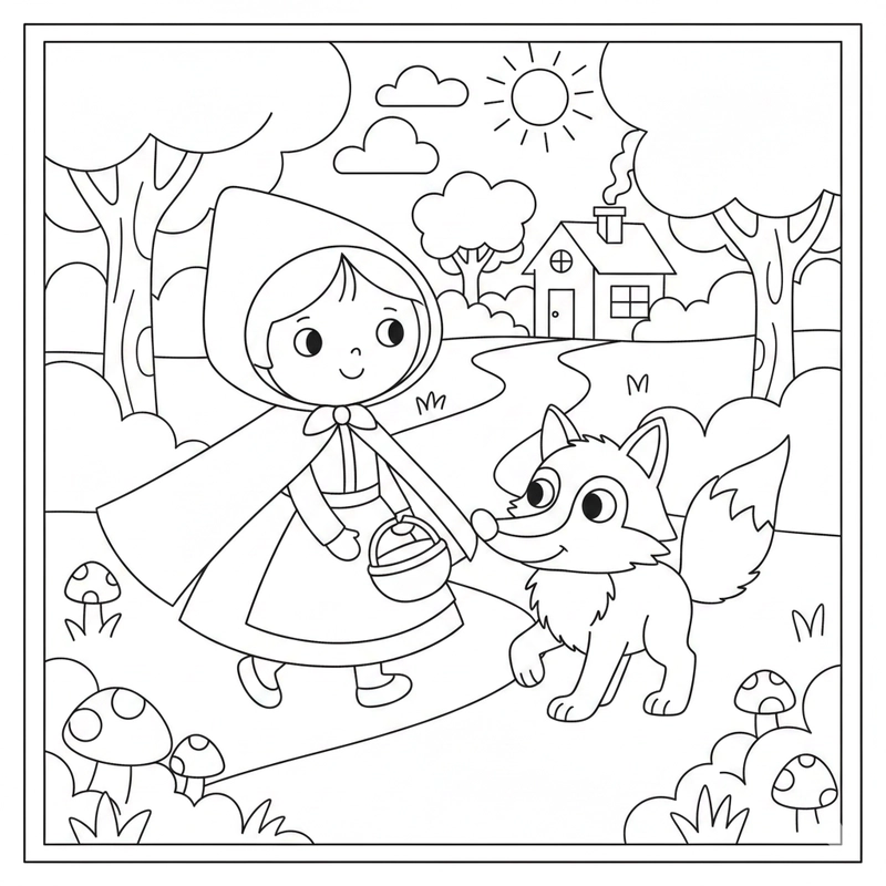 Hình minh họa cô bé quàng khăn đỏ đơn giản