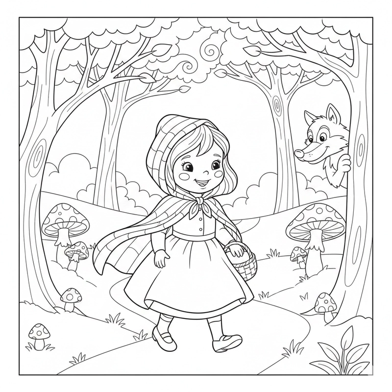 Hình minh họa truyện cô bé quàng khăn đỏ