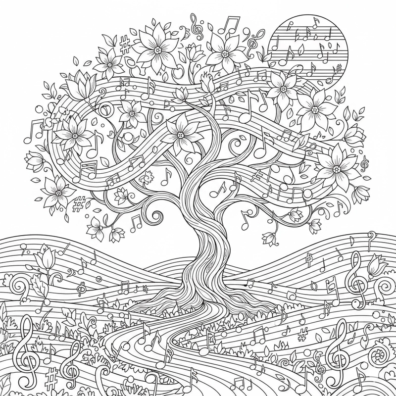 Hình nốt nhạc tô màu đầy màu sắc